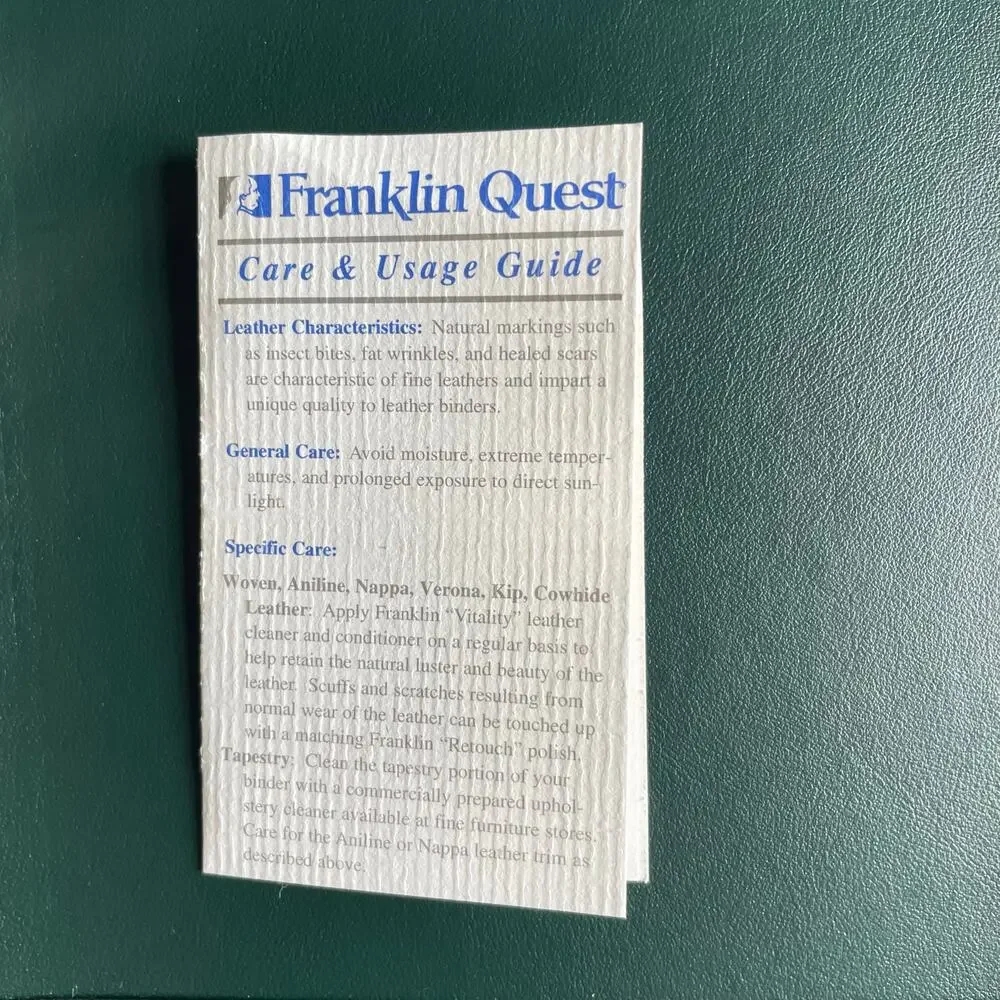 Franklin Quest Verona Leather 7-Ring Planner Binder Green Brown Made in USA